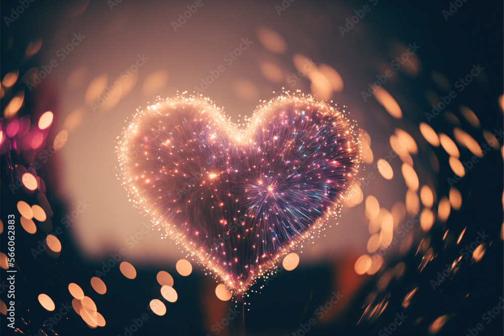 Valentines day heart shape fire works in the sky