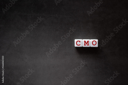 There is white cube with the word CMO. It is an abbreviation for Chief Marketing Officer as eye-catching image.