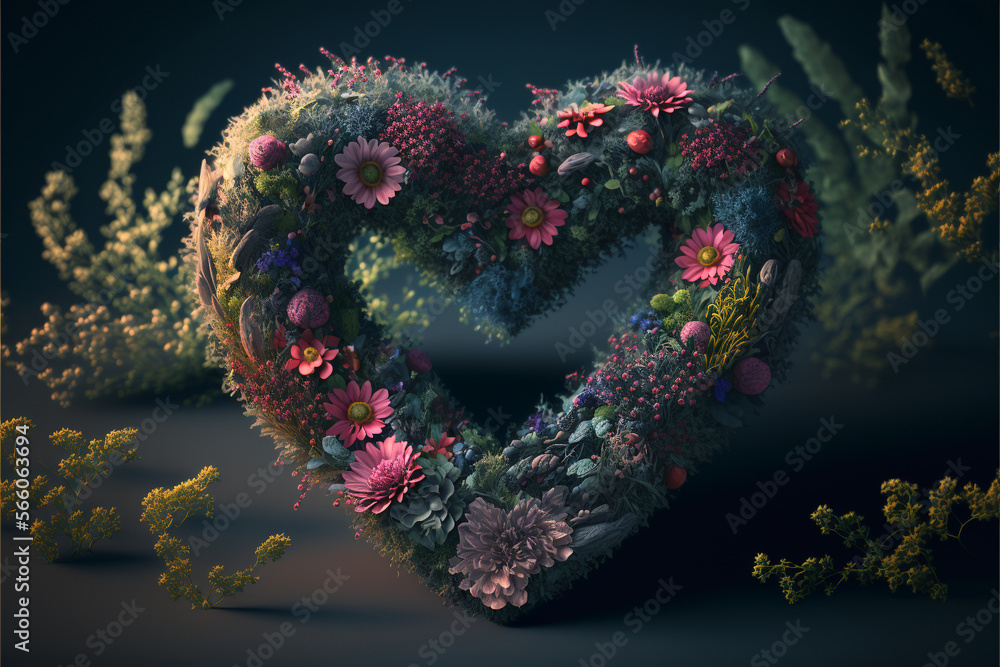 Heart shaped flowers frame background