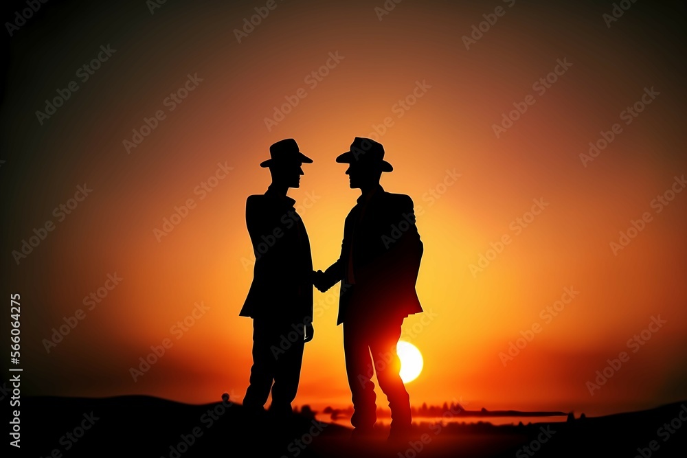 two men shake hands at sun set made with Generative AI