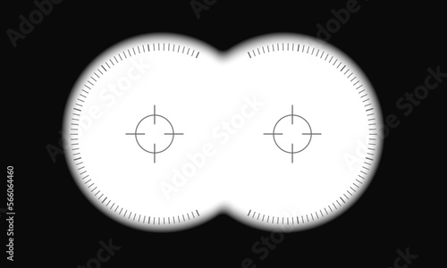 Binocular viewfinder with target marks on transparent background. Military, spy, hunting or tourist optical tool for serching, magnifying, exploration, following, investigation. Vector illustration photo