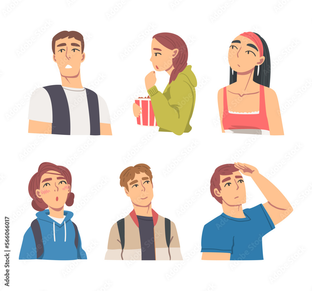 Man and Woman Looking and Focusing at Something Interesting Vector Set Man and Woman Looking and Focusing at Something Interesting Vector Set
