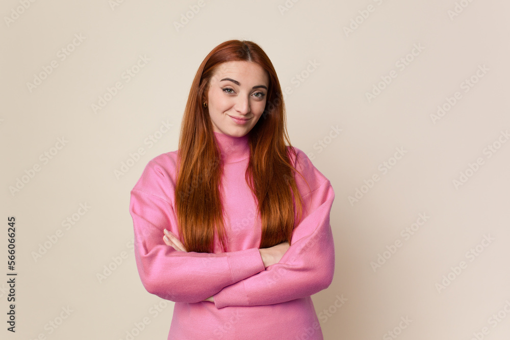 Young red hair woman isolated who is bored, fatigued and need a relax day. Young red hair woman isolated who is bored, fatigued and need a relax day.