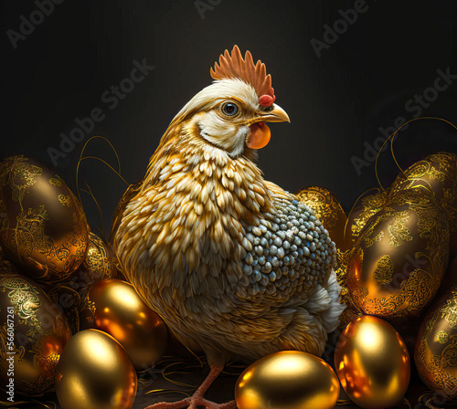 Das Huhn, das goldene Eier legt, ki generated photo