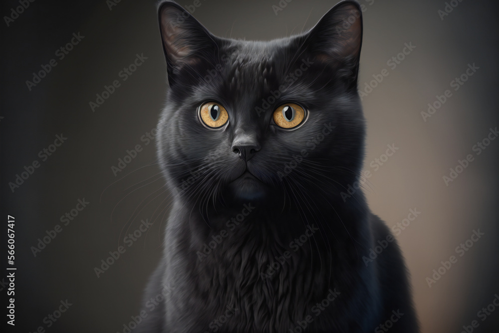 Fototapeta premium Black cat, furry cat, fluffy cat - Created with Generative AI technology.