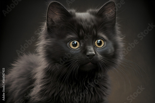 Black cat, furry cat, fluffy cat - Created with Generative AI technology.