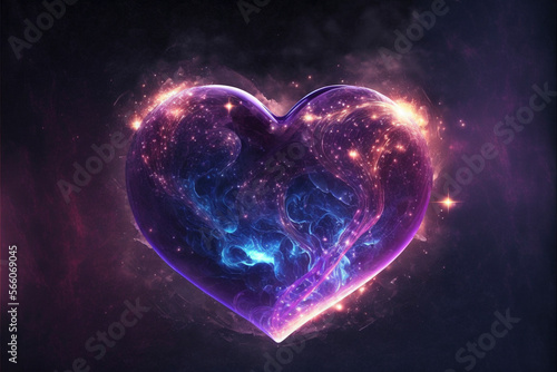 Heart In Indigo Cosmic Sky For Valentine's Day - Generative Ai photo