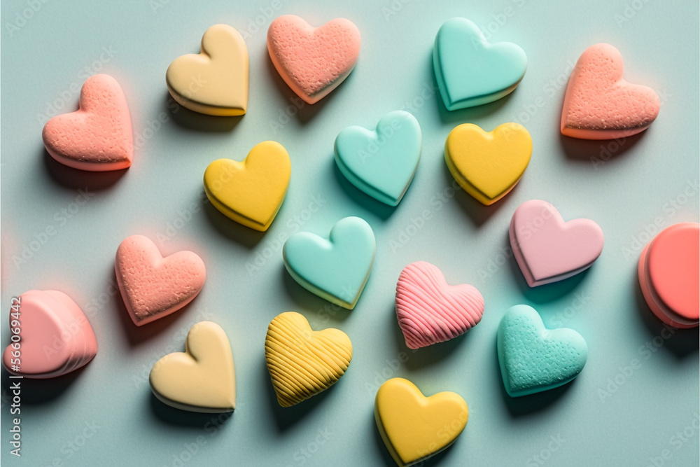 Obraz premium Flat lay candy hearts, Generative AI