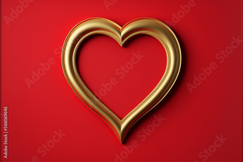 Valentines day golden heart frame on red background