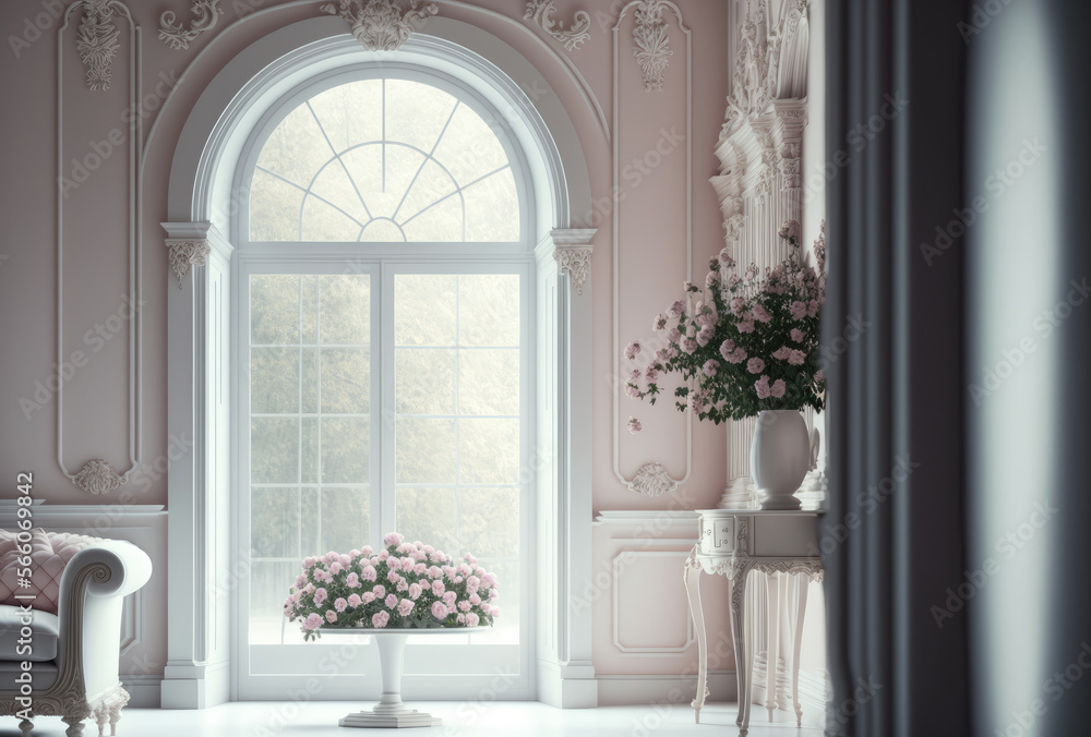 ピンクの花が飾られた白い部屋, Generative AI