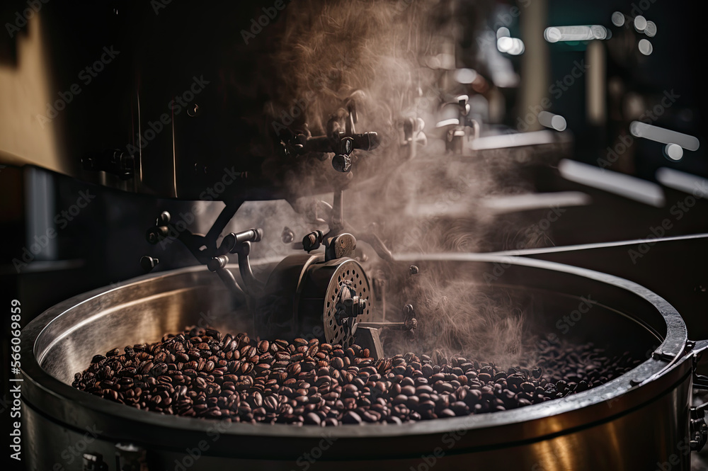 焙煎機の中のコーヒー豆, Generative AI - obrazy, fototapety, plakaty 