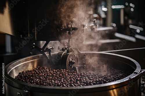 焙煎機の中のコーヒー豆, Generative AI photo