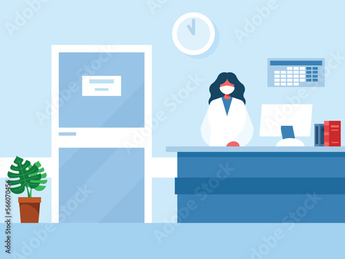 Hospital reception. Medicine and healthcare concept. Polyclinic interior. Vector graphics
