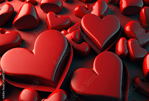 3d rendering of red hearts background