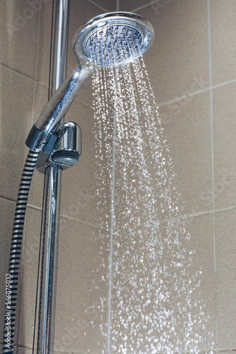 shower with water stream, close-up view