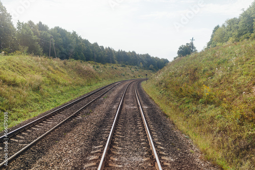 railway in natural environment, view from the driver's cab