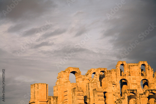 The Roman Colosseum at El Jem (El Djem), the third largest colosseum in the world, at sunset. photo