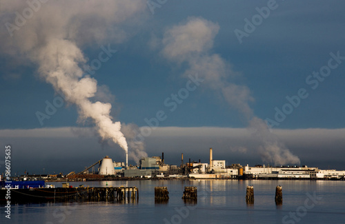 Wallpaper Mural Mill emitting smoke on waterfront of Port Angeles, Washington State, USA Torontodigital.ca