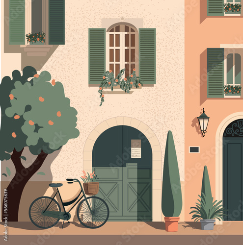 French travel vintage modern style provence scene architecture paris illustration
