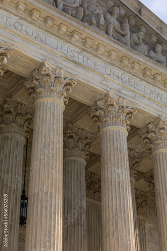 Close-up "Equal Justice under Law" at the Facade of the United States Supreme Court Building