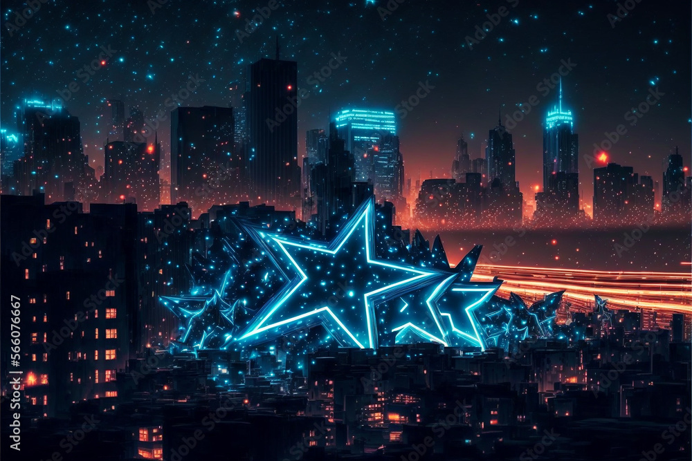 Stars and stripes over neon city Stars and stripes over neon city