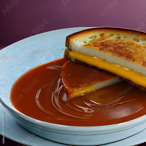 A grilled cheese sandwich with tomato soup1, Generative AI photo