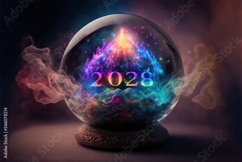 Magical Crystal Ball, For Fortune Tellers, Magicians, and Witches to see remotely the infinite space time through it, showing secrets about mankind, universe, and future, generative ai photo