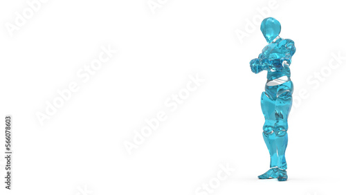 Detailed appearance of the clear blue AI robot under white background. Concept 3D CG of automatic operation, optimization and block chain. PNG file format.