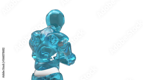 Detailed appearance of the clear blue AI robot under white background. Concept 3D CG of automatic operation, optimization and block chain. PNG file format.