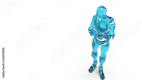 Detailed appearance of the clear blue AI robot under white background. Concept 3D CG of automatic operation, optimization and block chain. PNG file format.