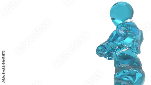 Detailed appearance of the clear blue AI robot under white background. Concept 3D CG of automatic operation  optimization and block chain. PNG file format.