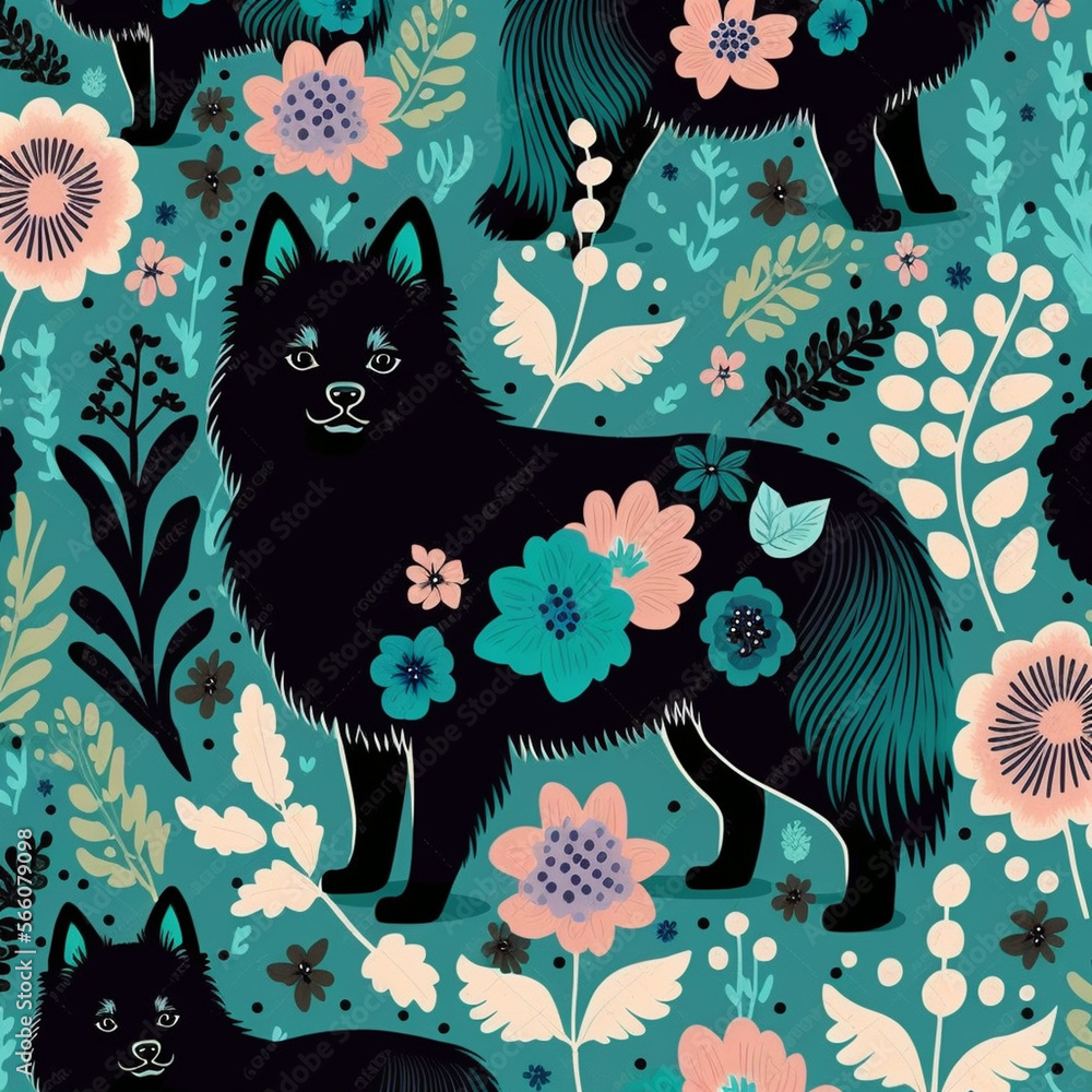 seamless pattern with cats and flowers and dogs and presents seamless pattern with cats and flowers and dogs and presents