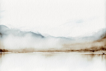 Canvas schilderij Wit Minimalistic watercolor landscape background. Simple watercolor landscape painting.   © StylishDesignStudio