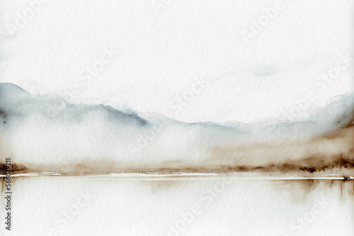 Minimalistic watercolor landscape background. Simple watercolor landscape painting. 