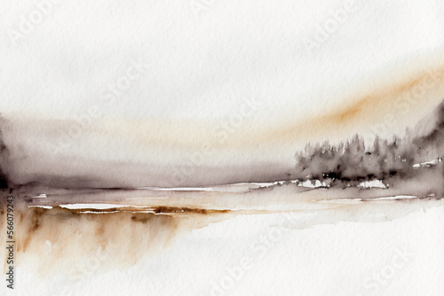 Minimalistic watercolor landscape background. Simple watercolor landscape painting. 