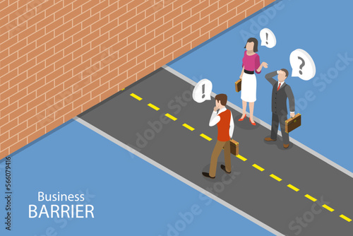 3D Isometric Flat Vector Conceptual Illustration of Business Barrier or Blocker, Avoiding or Overcoming Obstacles