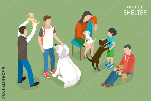 3D Isometric Flat Vector Conceptual Illustration of Animal Shelter, Pet Rehabilitation or Adoption Center