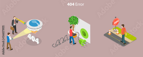 3D Isometric Flat Vector Conceptual Illustration of 404 Error, Disconnection or Loss of Connectivity