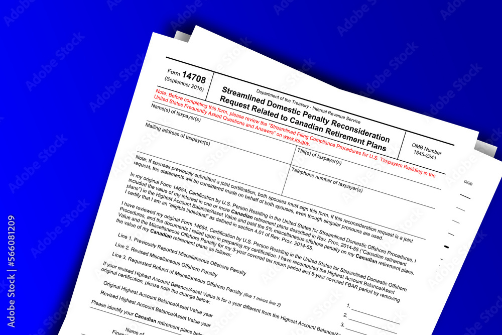 Form 14708 documentation published IRS USA 10.13.2016. American tax document on colored Form 14708 documentation published IRS USA 10.13.2016. American tax document on colored