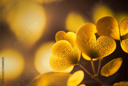 Close-up of ipe petals, yellow in color with blurred background, Generative IA