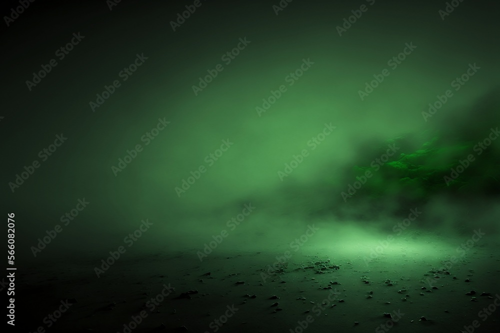 Green fog over a dark road covered with debris, Generative AI