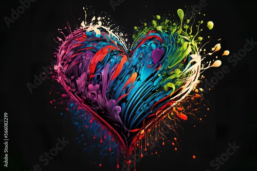 Ccolorful heart with spray of paints dripping