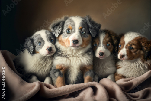 AI Generative portrait of a dog, puppies, Australian Shepherd, blue merle, portrait, cute,