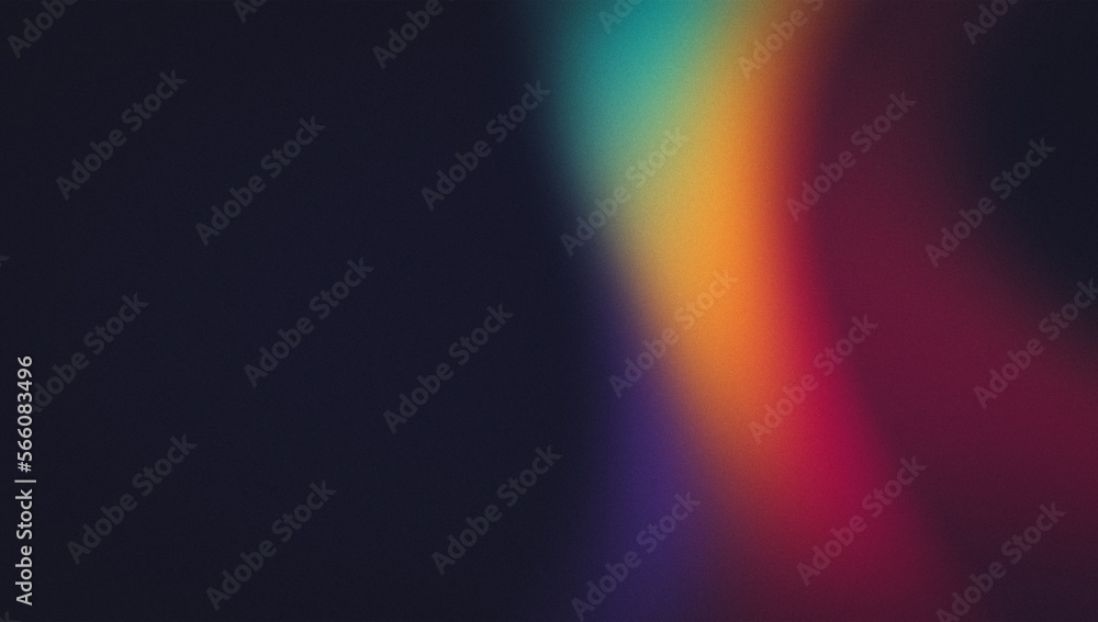 Dark grainy color gradient wave background, purple red yellow blue colors banner poster cover abstract design, black copy space - obrazy, fototapety, plakaty 