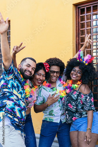 Group of friends at Colombian street carnival