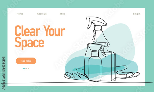 Home cleaning service landing page design concept, illustration of janitors with cleaning tools. Vector illustration