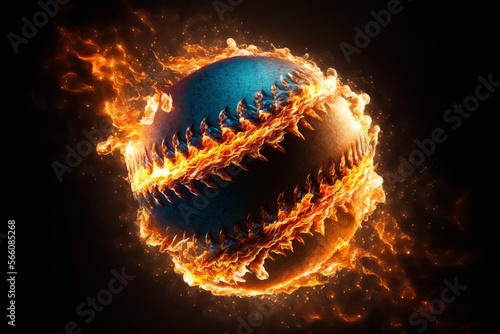 Baseball Ball in fire flying