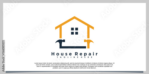 house repair logo design with hammer icon creative concept