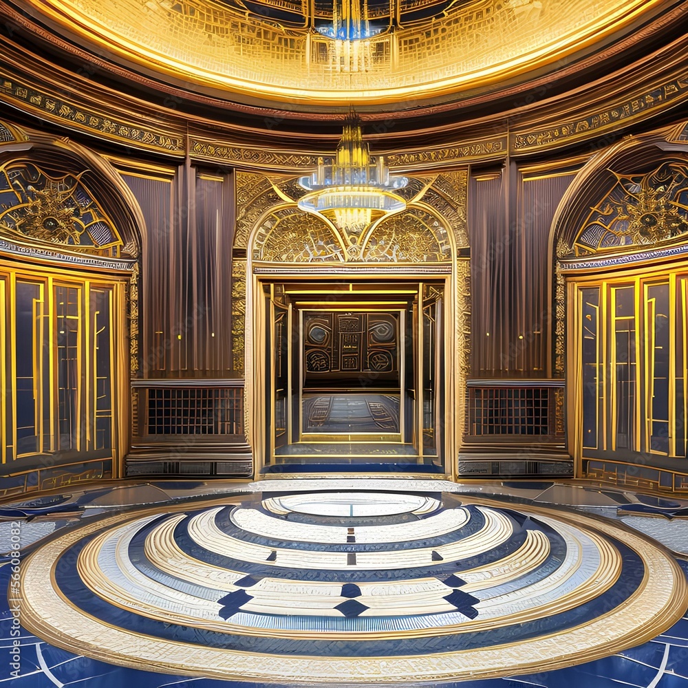 A grand entrance hall with an Art Deco ceiling and intricate geometric patterns3, Generative AI