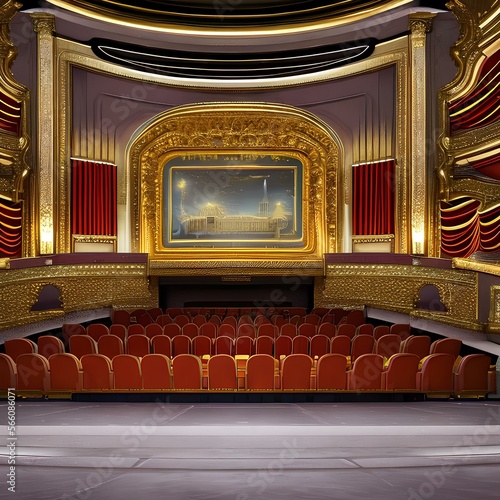 A grand Art Deco theater with a stage framed by ornate plasterwork3, Generative AI